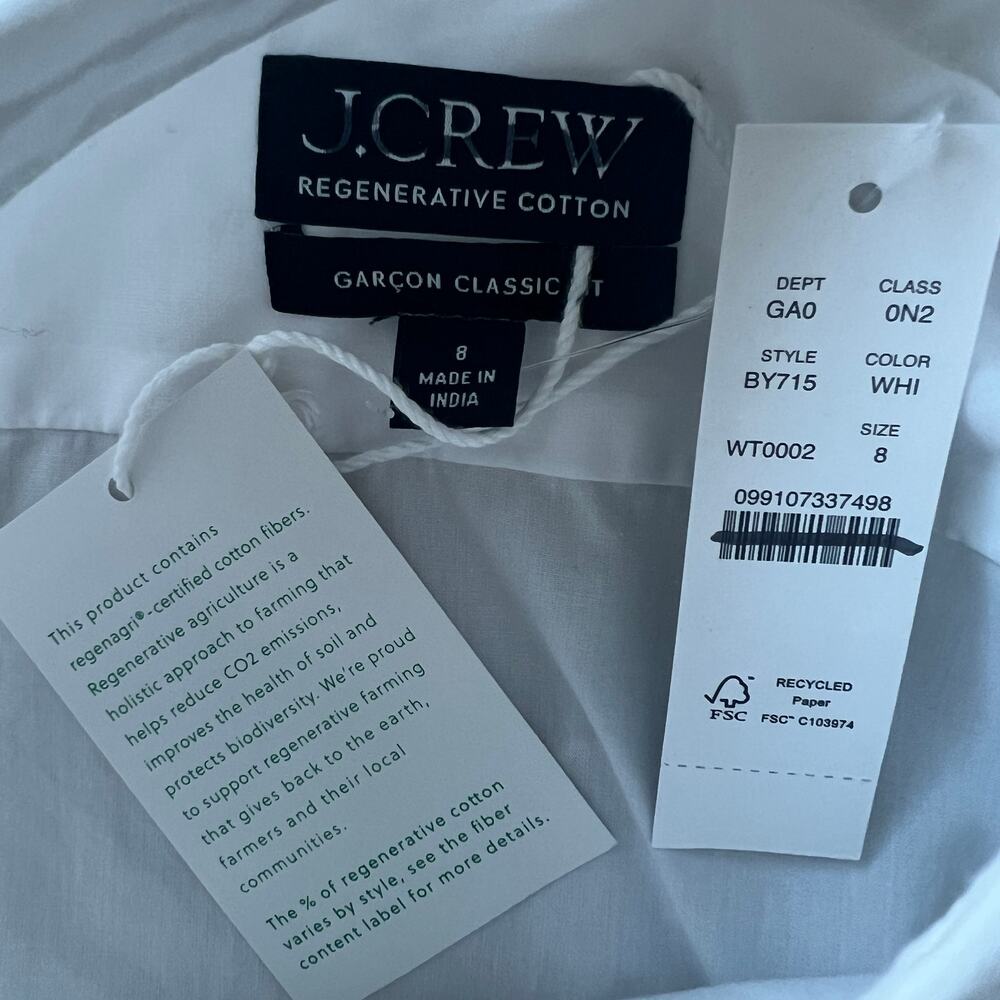 J Crew Garcon Classic Shirt In Cotton Poplin Shirt 8 White Tiny Flaw - Picture 3 of 12